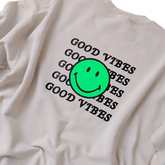 Good Vibes Neon Green Smiley Face Sweatshirt - Picture 6 of 12